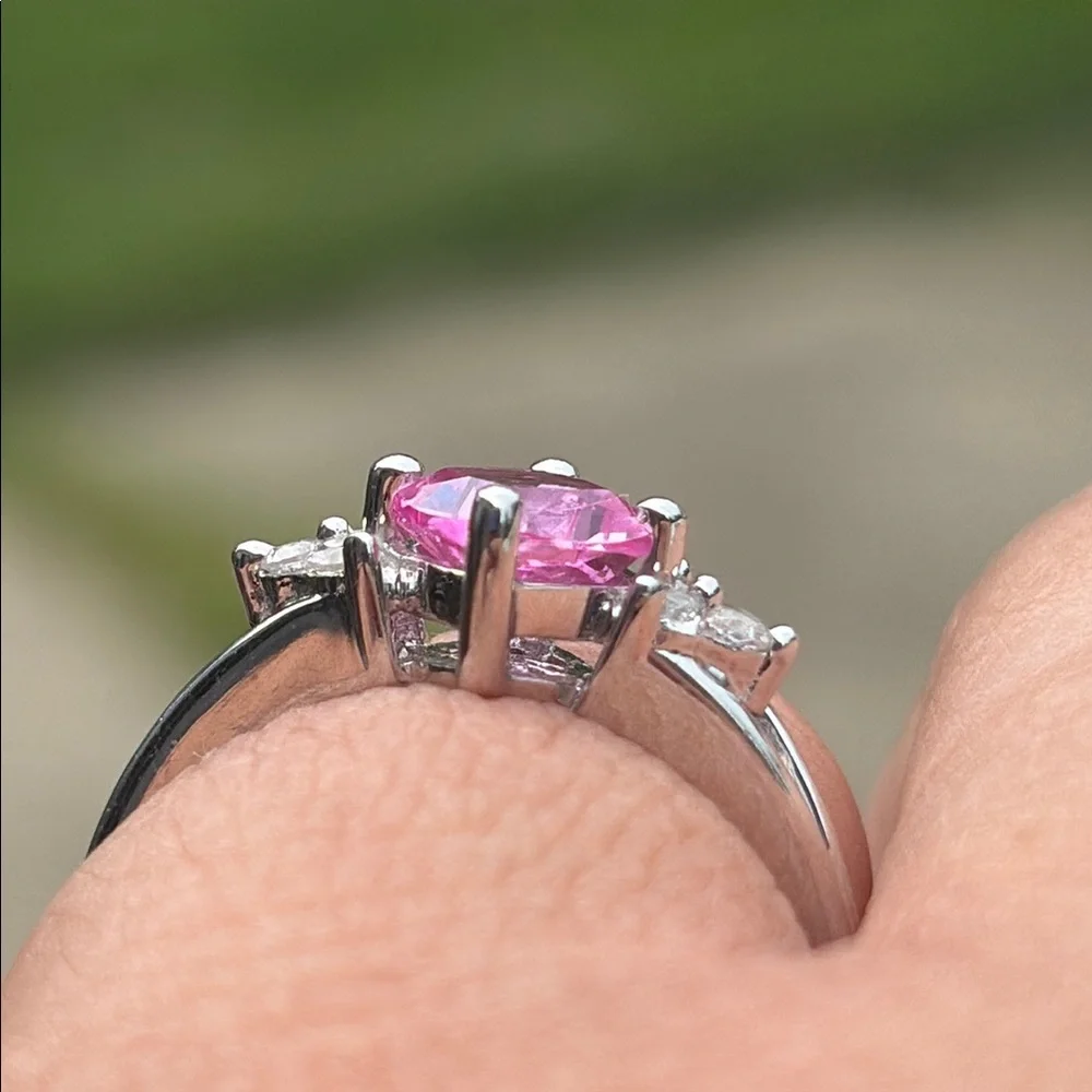 Cushion Cut 1.00 ct Natural Pink and White Sapphire Sterling Silver Ring Sz 7 - Picture 7 of 13